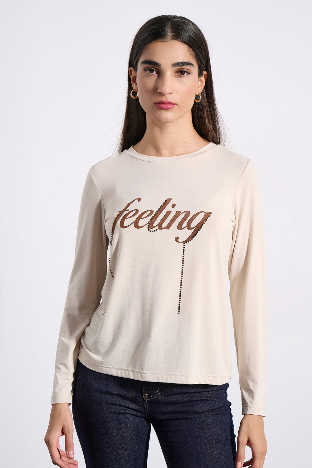 Μπλούζα  μπεζ με στρας MATBL005S