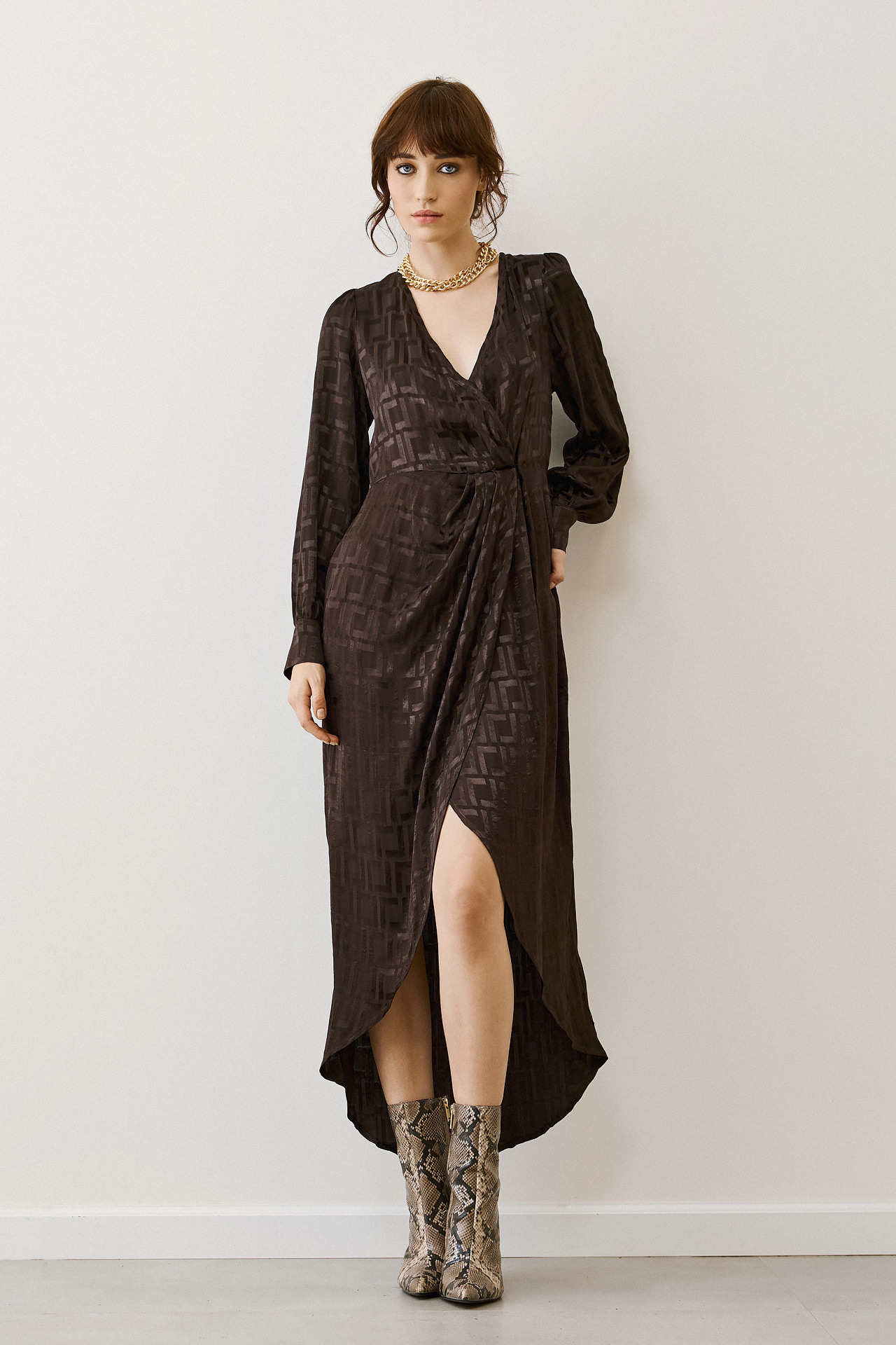 Καφέ κρουαζέ φόρεμα FIGD001S