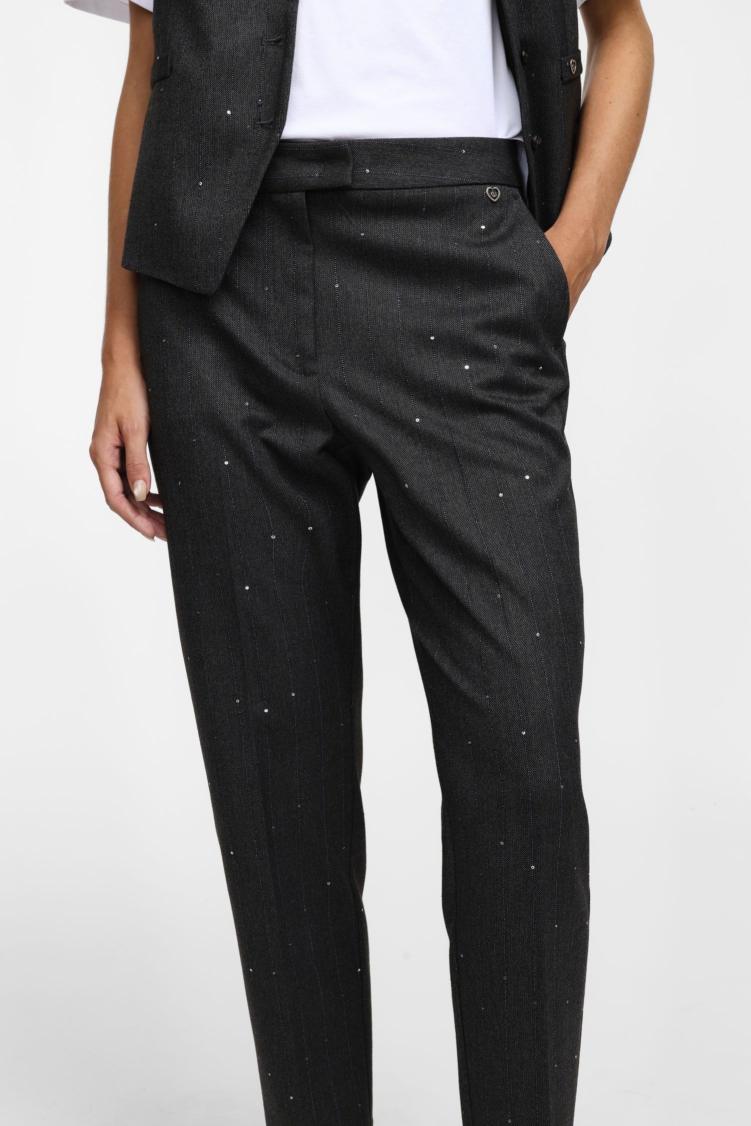 Ανθρακί γκρι παντελόνι με διακοσμητική παγιέτα PLP004S