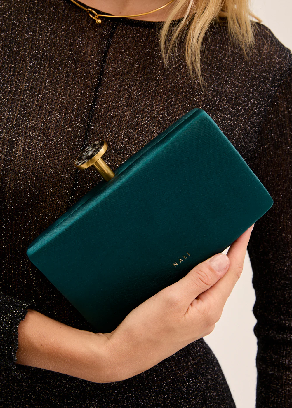 TILLY SATIN PETROL CLUTCH W/ MARBLE CLOSURE NB011