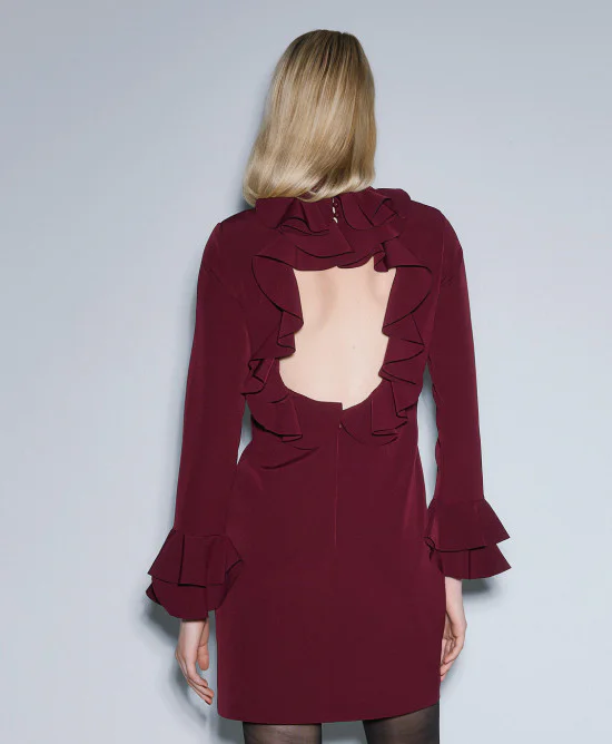 Mπορντώ Φόρεμα μίνι με βολάν στα μανίκια ACCSPD008S