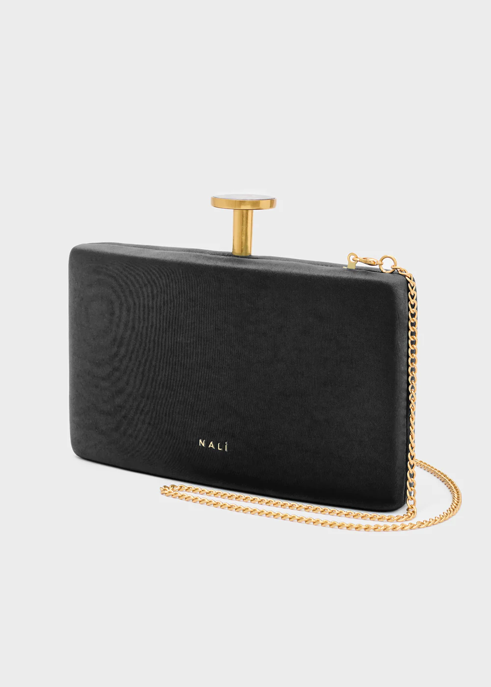 TILLY SATIN BLACK CLUTCH W/ MARBLE CLOSURE NB025