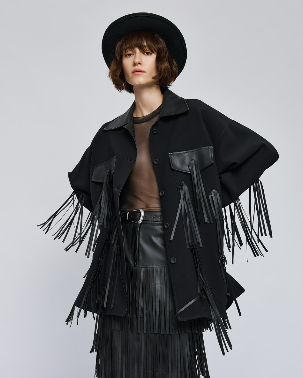 Τζάκετ με κρόσσια όψης δέρματος ACCJ001O/S