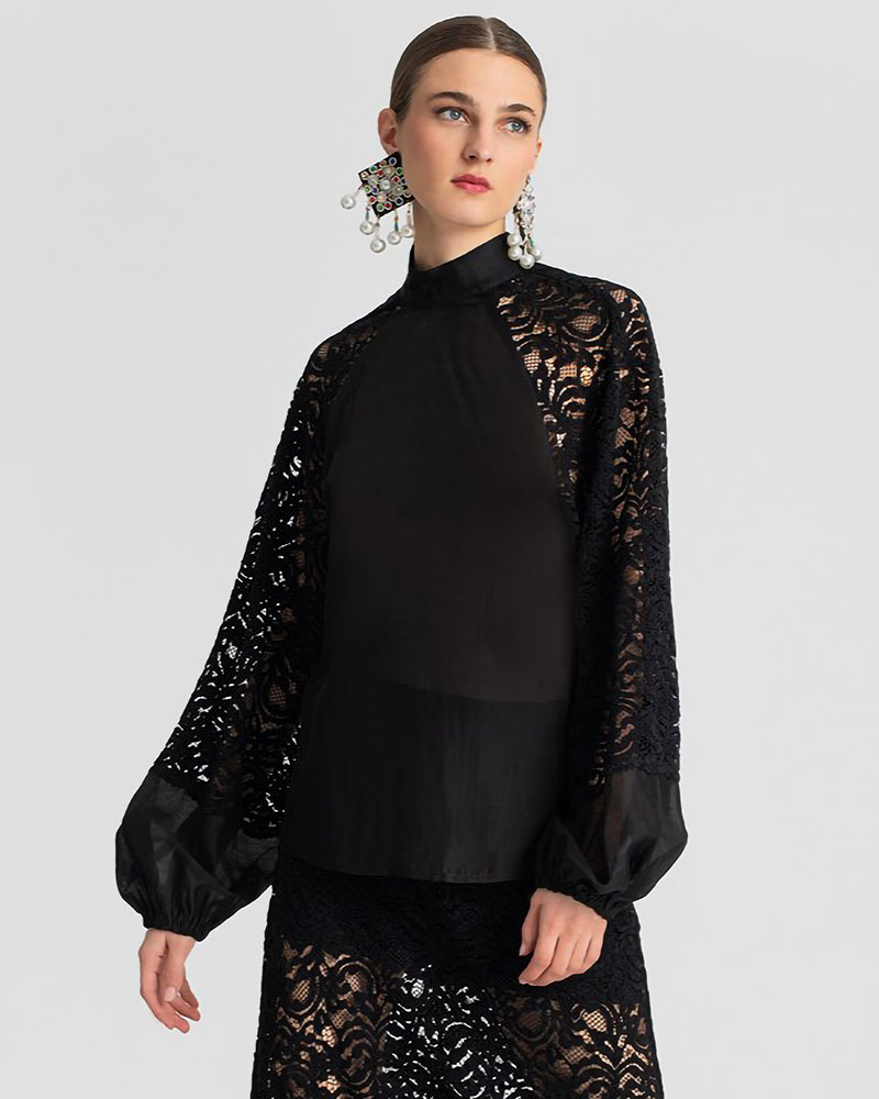 Μαύρη μπλούζα με velvet δαντέλα MOUTBL005O/S