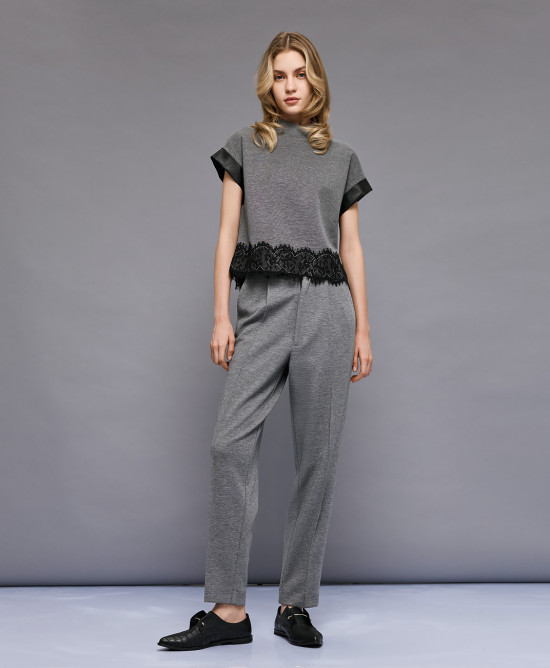 Γκρι Παντελόνι με μέση όψης δέρματος ACCP007M