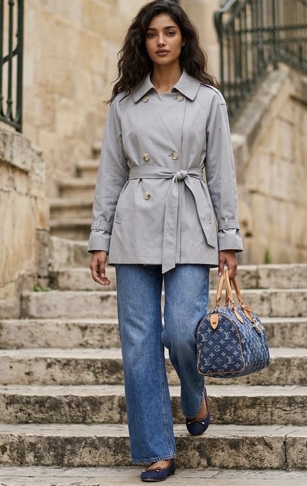 Κοντή καπαρτίνα γκρι-γαλάζιο MATJ001S