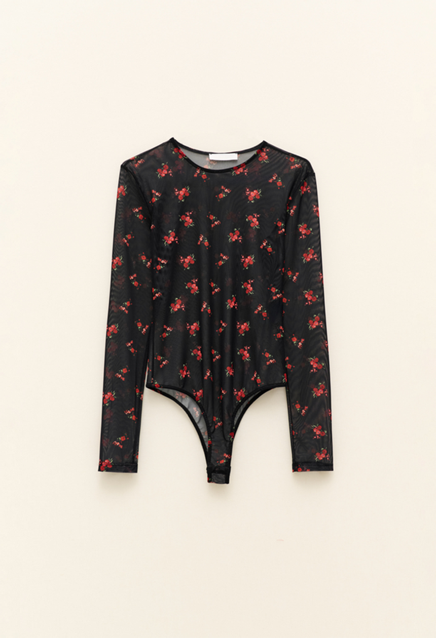 Κορμάκι μαύρο floral με διαφάνεια INBODY001S/M