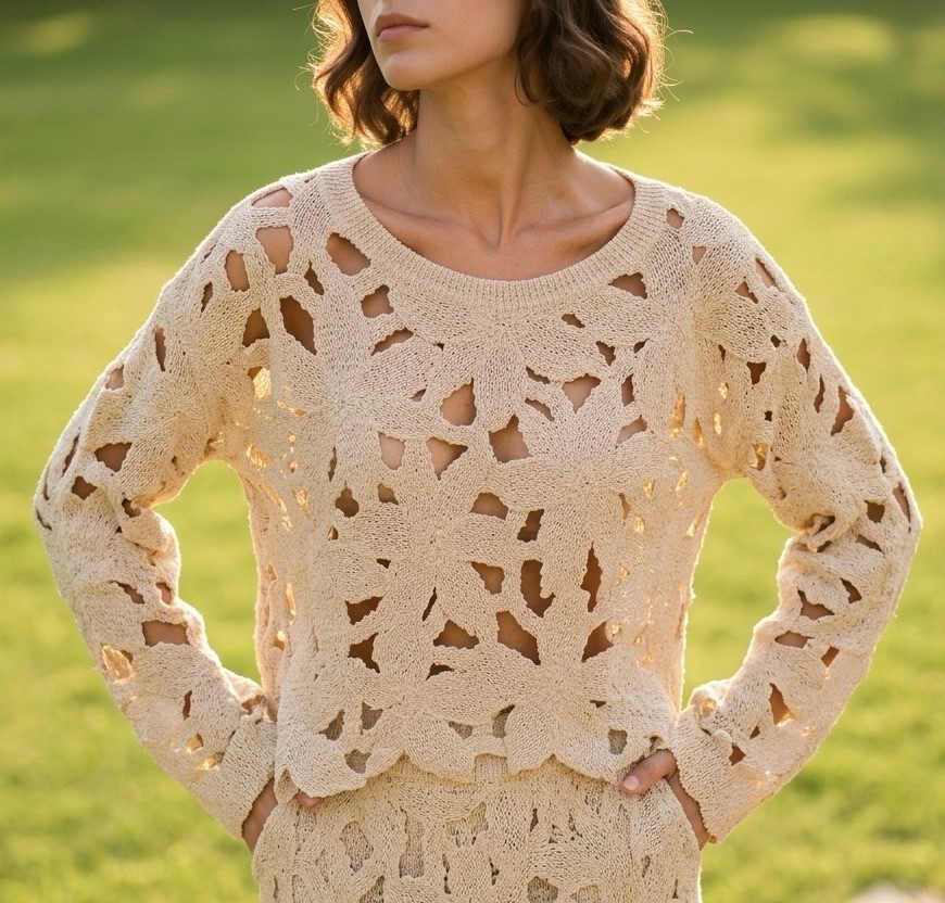 Μπεζ πλεκτή μπλούζα INBL001O/S