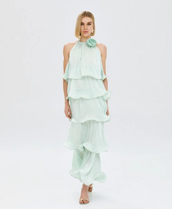 Bεραμάν φόρεμα halter με βολάν και λουλούδι ACCD011M