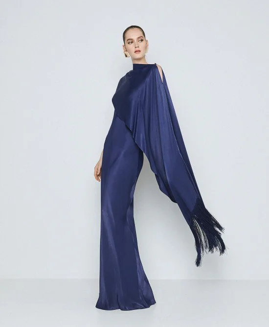 Μπλέ φόρεμα με έναν ώμο και κάπα ACCD016L