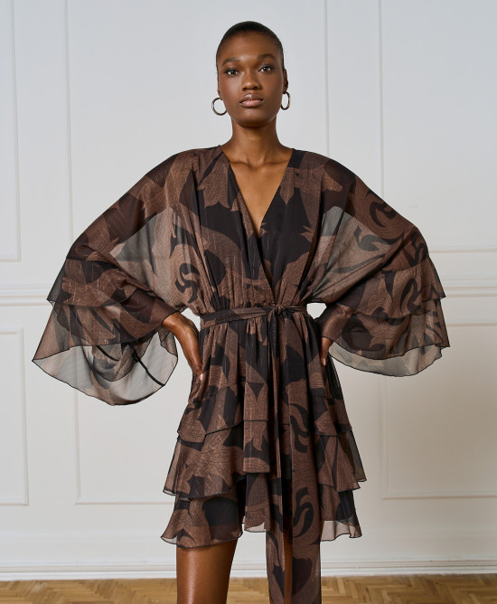 Φόρεμα μίνι εμπριμέ με βολάν ACCD007S/M