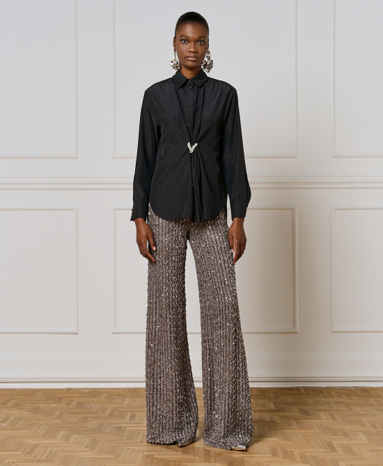 Μαύρο Πουκάμισο με καρφίτσα με ελαφριά γυαλάδα ACCS002L