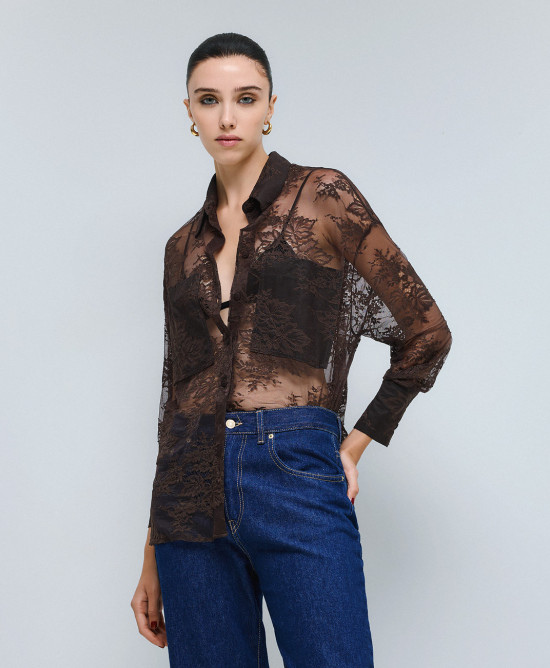 Καφέ Πουκάμισο δαντέλα ACCS006S/M